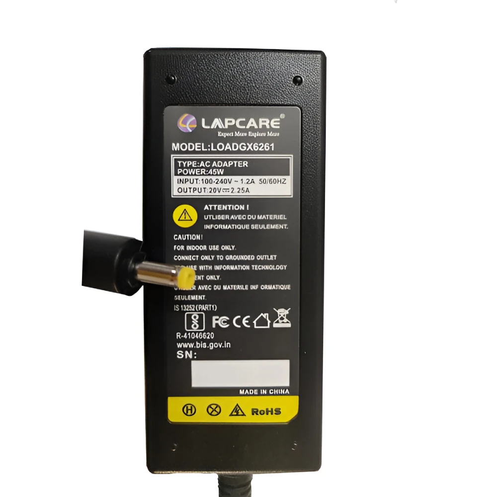 Lapcare Laptop Adapter Compatible For Lenovo 45w |20v/ 2.25a | 4.0mm x 1.7mm Small Pin view 2